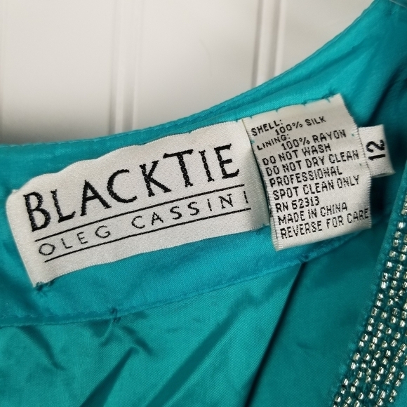 Oleg Cassini Black Tie Vtg Heavily Beaded Silk Mini Dress Size 12 Fairy Event - Picture 3 of 13